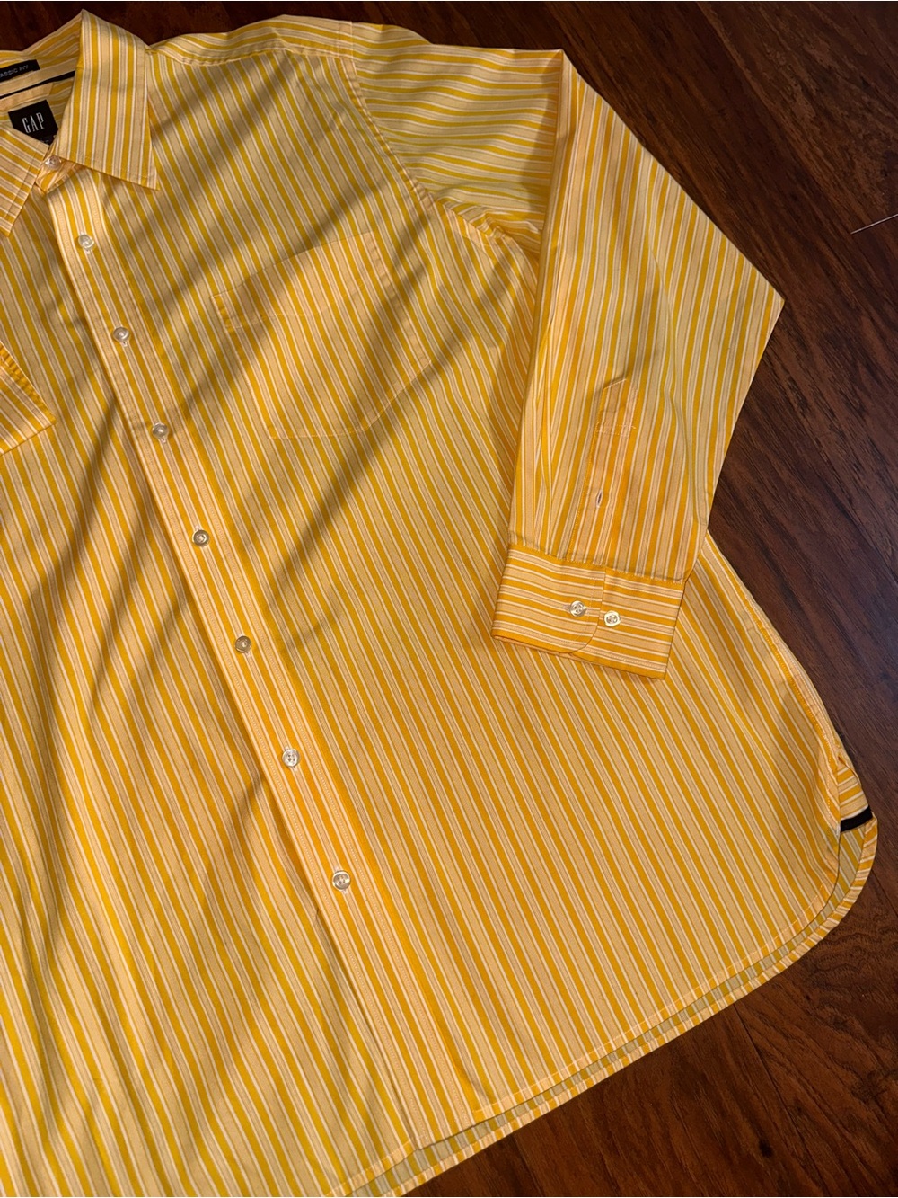 GAP 100% Cotton Men's Yellow and White Striped Dress Shirt Size XL - Picture 4 of 8